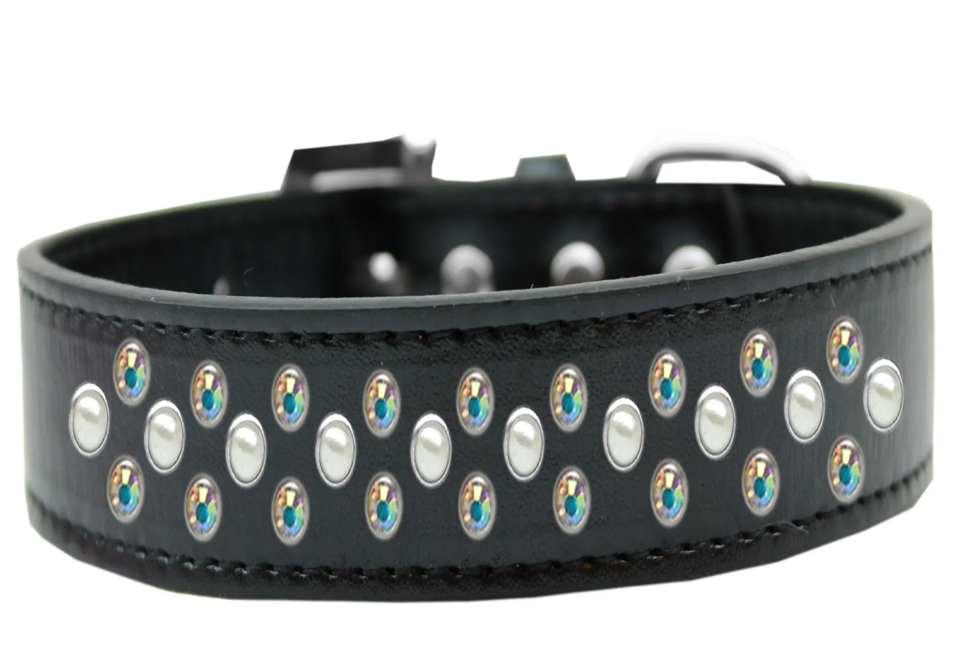 Sprinkles Dog Collar Pearl and AB Crystals Size 18 Black