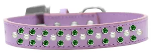 Sprinkles Dog Collar Pearl and Emerald Green Crystals Size 14 Lavender