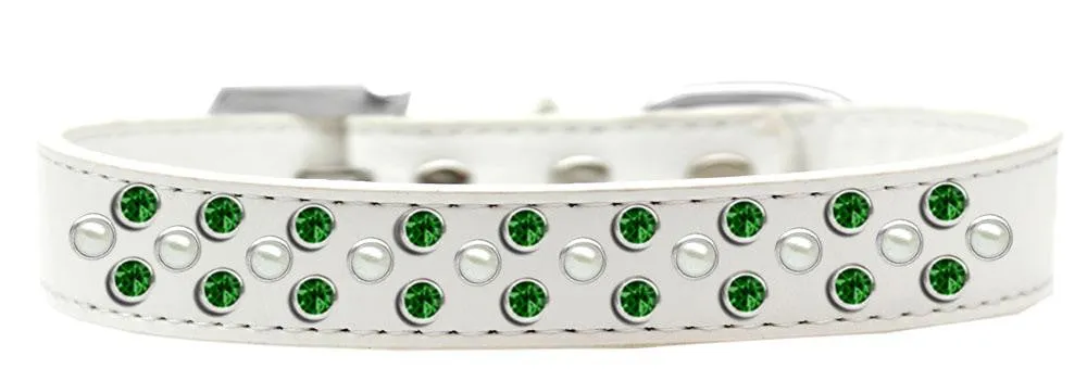 Sprinkles Dog Collar Pearl and Emerald Green Crystals Size 20 White