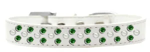 Sprinkles Dog Collar Pearl and Emerald Green Crystals Size 20 White