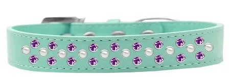 Sprinkles Dog Collar Pearl and Purple Crystals Size 12 Aqua