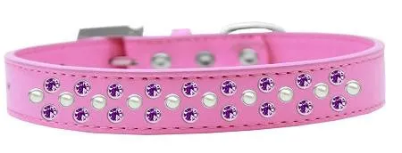 Sprinkles Dog Collar Pearl and Purple Crystals Size 14 Bright Pink