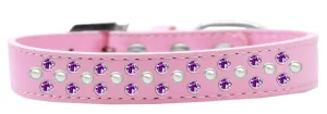 Sprinkles Dog Collar Pearl and Purple Crystals Size 20 Light Pink