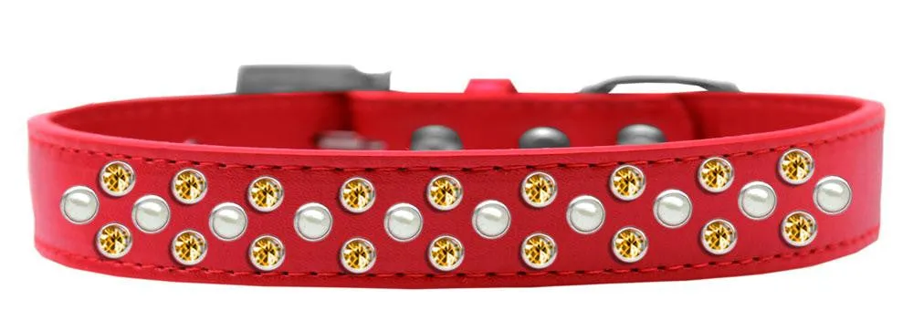 Sprinkles Dog Collar Pearl and Yellow Crystals Size 12 Red