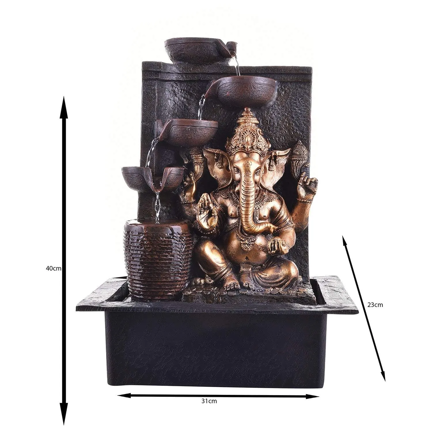 UrbCharm Ganesha 5-Steps Indoor Table Top Fountain with Multicolour Lights and Water Pump | Polyresin Table Top Indoor Outdoor Water Fall Fountain with LED Lights Home Decor Decoration Gift Gifting