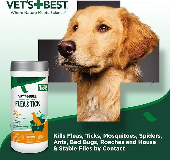 Vet's Best Flea & Tick Wipes for Dogs - Natural, Easy-to-Use Pest Control (50pcs)