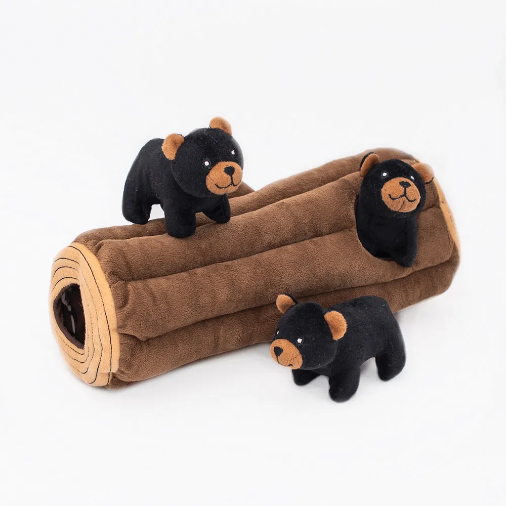 ZippyPaws Burrow Black Bear Log Dog Toy