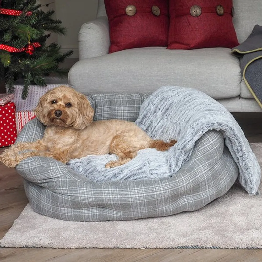 Zoon 76cm Grey Plaid Large Oval Dog Bed