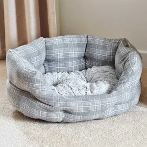 Zoon 76cm Grey Plaid Large Oval Dog Bed